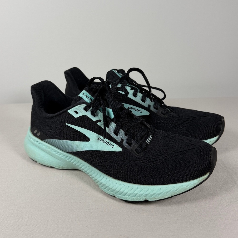 Brooks Launch 8 Womens 7.5 Running Shoes Black Mint Green Dr Scholls Insoles
